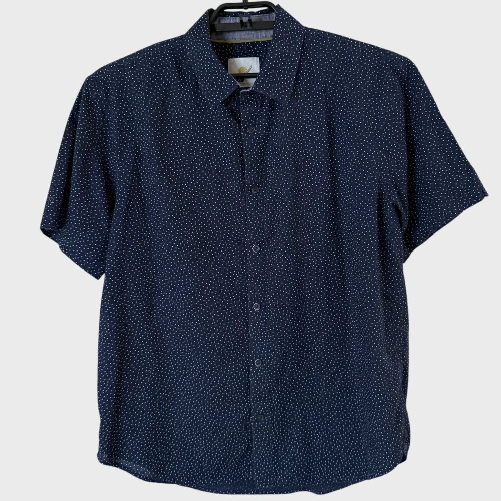 Fundamental Coast Polka Dot Linen Blend Shirt Blue Men's Large S/S Button-Up